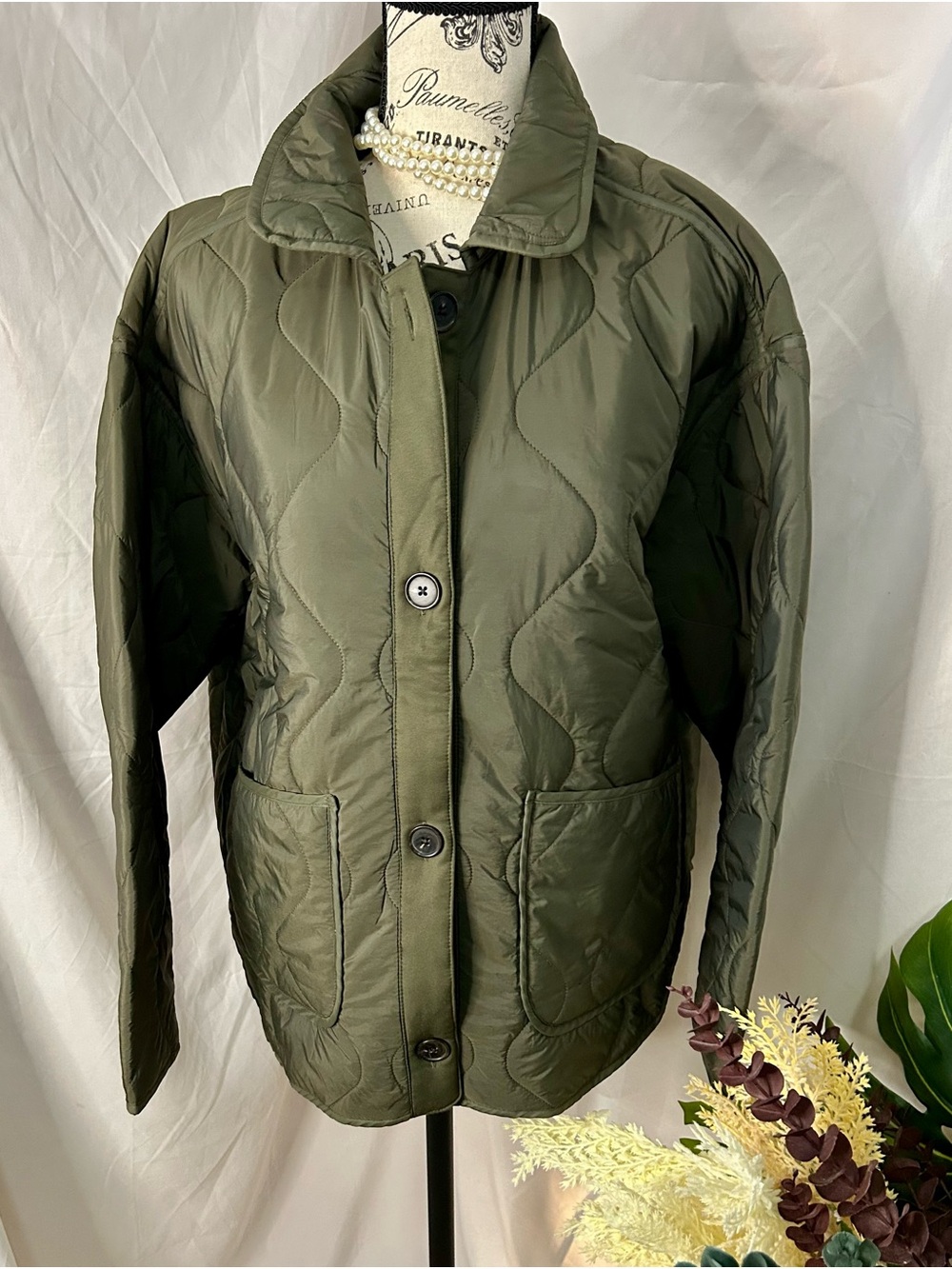 Old Navy Olive Green Quilted Puffer Jacket